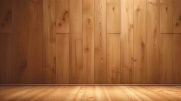 AI generated wood wall empty room mock-up, ai photo