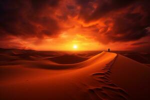 AI generated Beautiful sunset over the sand dunes in the Arabian Empty Quarter Desert photo