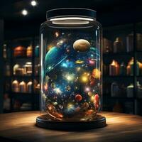 AI generated Solar system contained inside a glass jar photo