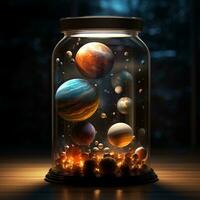 AI generated Solar system contained inside a glass jar photo