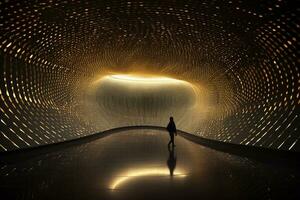 AI generated stunning blue and gold abstract background with a mesmerizing bokeh effect photo