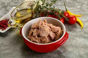 Canned tuna fillet for salad photo