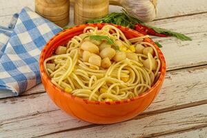 Delicous Pasta with scallop seafood photo