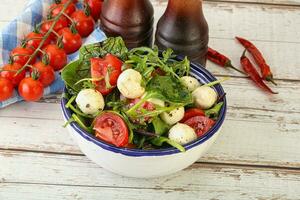 mezcla ensalada con queso Mozzarella y tomate foto