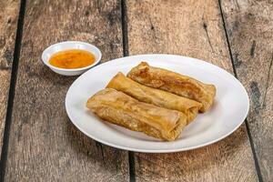 Traditional crispy fried stuffed springroll photo