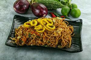 Stir fried noodles with squid photo