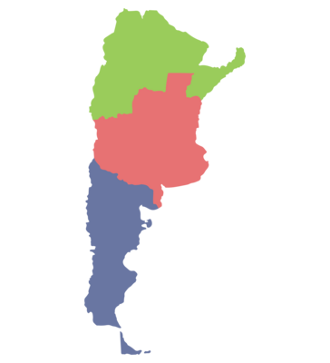 Argentina map. Map of Argentina in three main regions 35332818 PNG