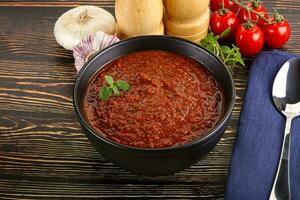 Spanish traditional gazpacho tomato soup photo