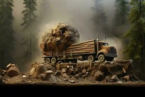 AI generated Truck Carrying Wood Logs photo