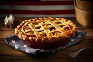 AI generated a pie with an American flag design on top photo