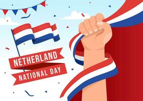 Happy Netherland National Day Vector Illustration with Netherlands Flag and Sky Blue Background in Flat Cartoon Design