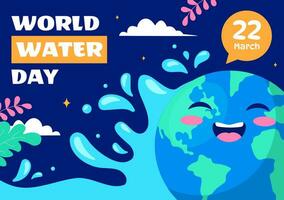 World Water Day Vector Illustration on 22 March with Waterdrop and Taps to Save Earth and Management of Freshwater in Background Design