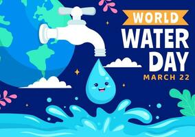 World Water Day Vector Illustration on 22 March with Waterdrop and Taps to Save Earth and Management of Freshwater in Background Design