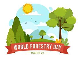 International Forest Day Vector Illustration on 21 March with Plants, Trees, Green Fields and Various Wildlife to Economic Forestry in Background