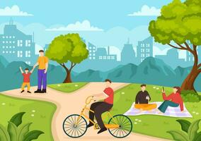 Outdoor Activity Vector Illustration with Relaxing on a Picnic, Leisure Activities at Weekend and Active Recreation in Flat Cartoon Background Design