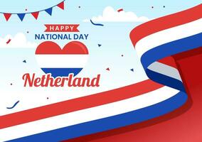 Happy Netherland National Day Vector Illustration with Netherlands Flag and Sky Blue Background in Flat Cartoon Design