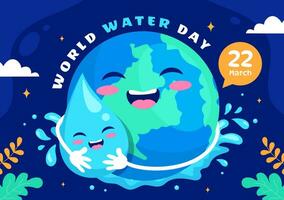 mundo agua día vector ilustración en 22 marzo con gota de agua y grifos a salvar tierra y administración de agua dulce en antecedentes diseño