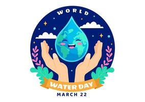 mundo agua día vector ilustración en 22 marzo con gota de agua y grifos a salvar tierra y administración de agua dulce en antecedentes diseño