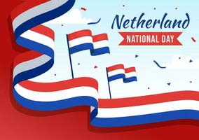 Happy Netherland National Day Vector Illustration with Netherlands Flag and Sky Blue Background in Flat Cartoon Design