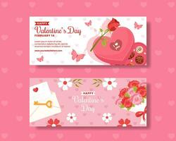 Happy Valentine's Day Horizontal Banner Flat Cartoon Hand Drawn Templates Background Illustration vector