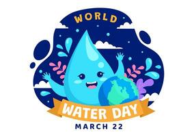 mundo agua día vector ilustración en 22 marzo con gota de agua y grifos a salvar tierra y administración de agua dulce en antecedentes diseño