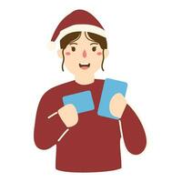 young woman holding bank card vector