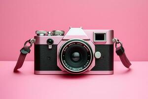 AI generated Old film camera on pink background photo