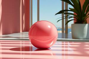 AI generated A toy ball sitting on a pink countertop photo