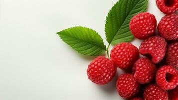 AI generated Top View of Fresh Ripe Raspberry on background, Juicy and tasty Fruit, Healthy Food, Copy space for text photo