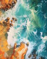 AI generated vertical overhead shot of a wavy sea against the seashore photo