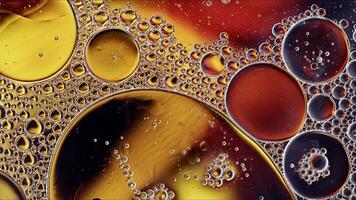 Abstract Colorful Food Oil Drops Bubbles and spheres Flowing on Water Surface photo