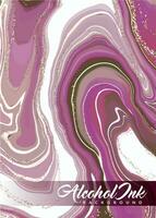 Alcohol ink watercolor background. Aesthetic magenta marble painting with glitters and golden liquid. Beautiful abstract hand-drawn suitable for wedding invitation backgrounds vector