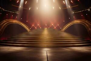 AI generated presentation backdrop with display podium under spotlights photo