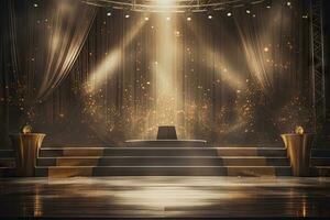 AI generated presentation backdrop with display podium under spotlights photo