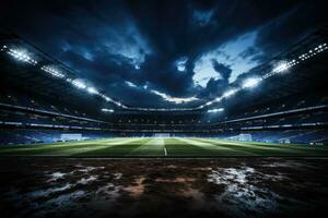 ai generado fútbol americano estadio a noche foto