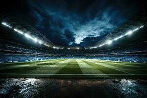 ai generado fútbol americano estadio a noche foto