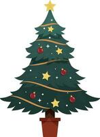 mano dibujado Clásico Navidad árbol con regalos, navidad día árbol vector