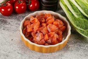 Salted salmon cubes for cooking photo