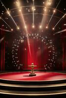 AI generated presentation backdrop with display podium under spotlights photo