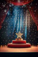 AI generated presentation backdrop with display podium under spotlights photo