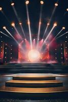 AI generated presentation backdrop with display podium under spotlights photo