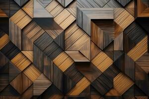 AI generated Wooden glazed glossy mosaic background. Geometric pattern tile. Generative AI photo