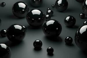 ai generado brillante pelotas en diferente tamaños en negro antecedentes. resumen lustroso burbujas composición con caótico flotante esferas generativo ai foto