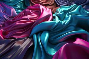 AI generated Abstract smooth rainbow silk background. Satin elegant luxury fabric. Beautiful soft folds on the surface of the fabric. Generative AI photo