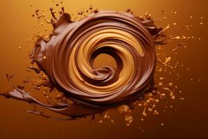 AI generated Liquid chocolate spiral splash explosion. Generative AI photo