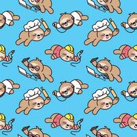 CUTE SLOTH IS WEARING DIFFERENT COSTUMES. CARTOON PATTERN DESIGN. vector
