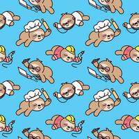 CUTE SLOTH IS WEARING DIFFERENT COSTUMES. CARTOON PATTERN DESIGN. vector