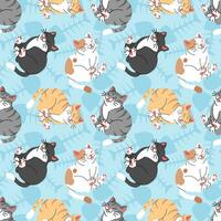 CUTE CATS IN SOME DIFFERENT COLORS IN BLUE BACKGROUND SEAMLESS PATTERN DESIGN. vector