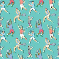 TENNIS PLAYERS ARE HITTING THE BALL IN SOME DIFFERENT MOVEMENTS. FLAT PATTERN DESIGN. vector
