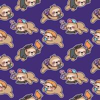 CUTE CARTOON SLOTH PATTERN IN SOME DIFFERENT ACTIVITIES. vector